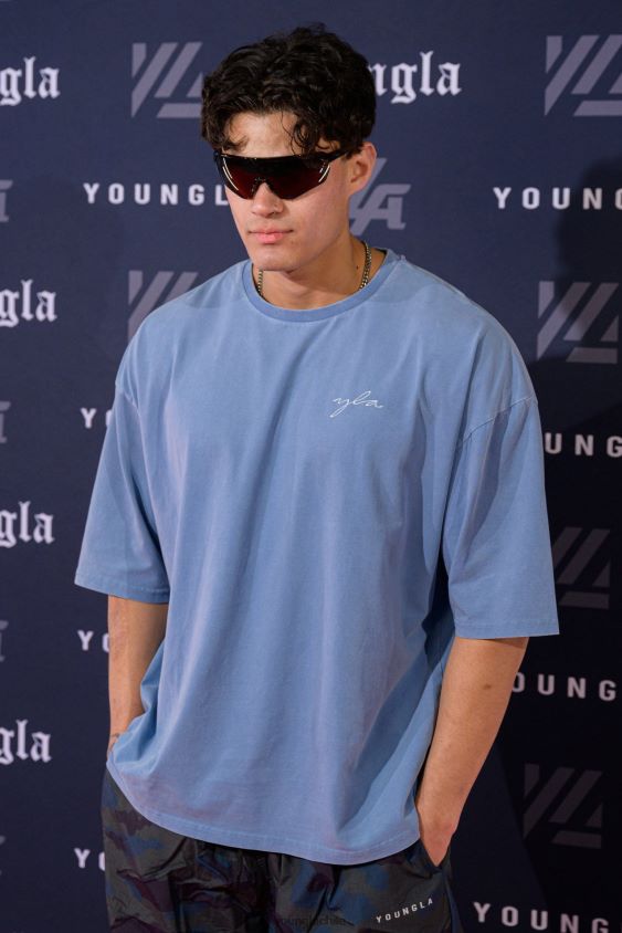 ropa YoungLA Chile - 464 camisetas de gran tamaño Skyline lavado azul cielo ropa hombres YoungLA N8PZ279