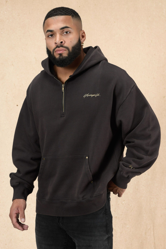 YoungLA gym - sudadera con capucha y cremallera de un cuarto con remaches 509 lavado negro ropa hombres YoungLA N8PZ796