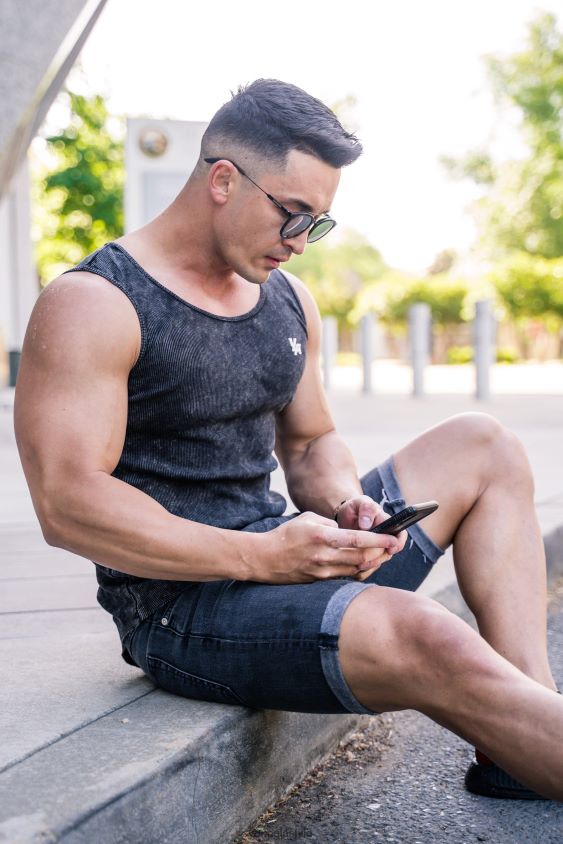 YoungLA gym - Tanque acanalado con fondo de cuchara 314 salmón ropa hombres YoungLA N8PZ120