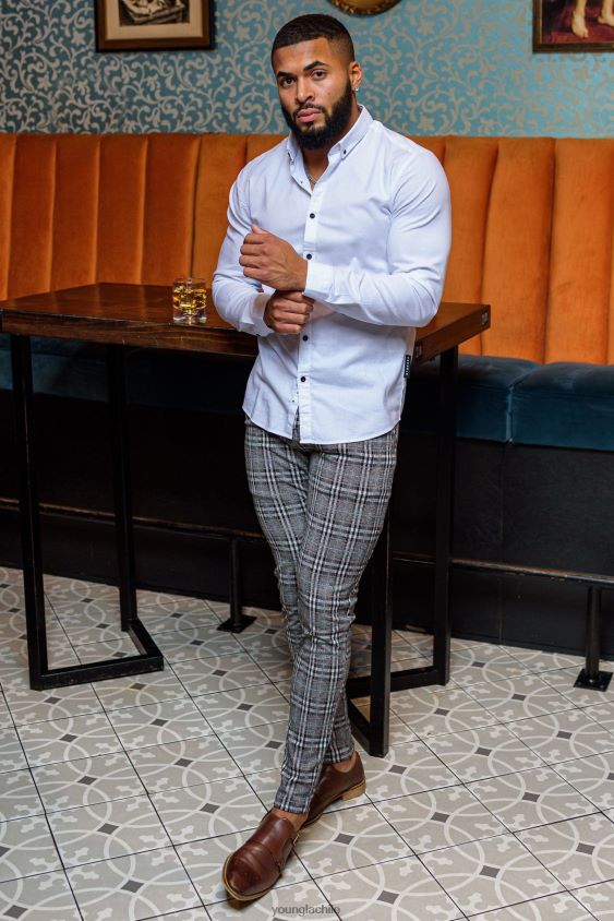614 pantalones de vestir elegantes cuadros grises ropa hombres YoungLA N8PZ745 - YoungLA gym