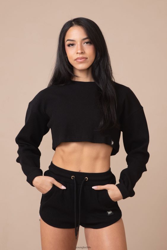 ropa YoungLA Chile - w413 manga larga recortada melocotón negro ropa mujer YoungLA N8PZ1070